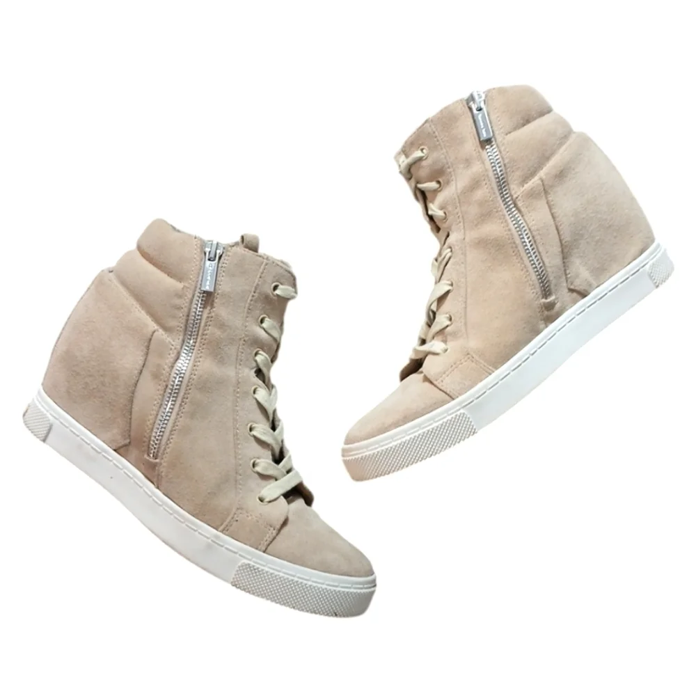 Gianni Bini Beige/Tan Suede Platform Sneakers High Tops size 8.5